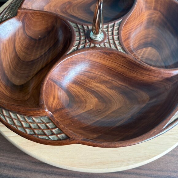 Vintage Divided Serving Tray MCM byCalifornia 328-USA Wooden Look With Handle & - Picture 3 of 14